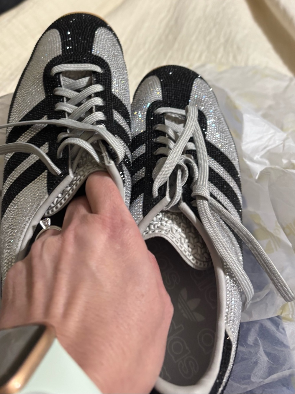 NIB Women’s(Sz 6) adidas Crystal-Studded Samba Sneakers - Black & Silver - Picture 3 of 4